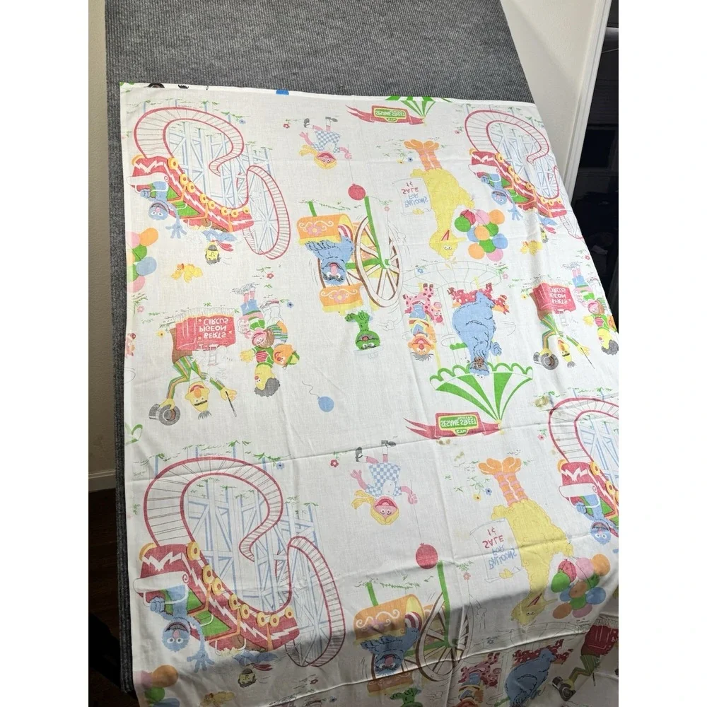 Sesame Street‎ Vintage Cotton Flat Sheet Multicolor Cartoon Carnival Theme twin